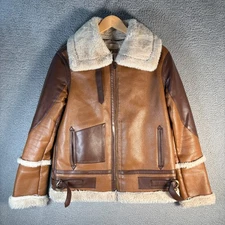 Choosy Women’s Brown Faux Leather Sherpa Aviator Jacket Coat Size M