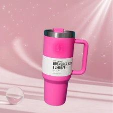 40 oz Pink Insulated Stainless Steel Tumbler with Handle & Straw