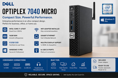 Dell OptiPlex Micro i7, Win 11 Pro, 16GB Ram, 512GB SSD, Wifi, 3 Displays