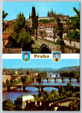 c1960s Prague Charles Bridge Castle Vydavatelstvi Orbis Postcard