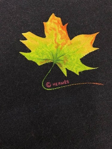 HERMES Stole Carre Autumn Leaf Cotton BLK Total Pattern Men's Used - Picture 2 of 5