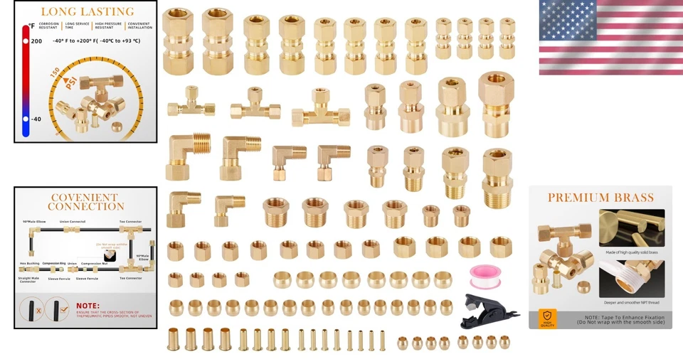 Brass Tube Pipe Fittings Union Tee 101Pcs - Image 2 of 4