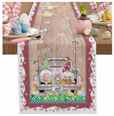 Easter Table Runner 13X90 Gnome Bunny Eggs Truck Decor Indoor Outdoor Holiday