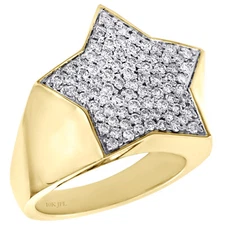10K Yellow Gold Round Diamond Star Shape Frame Pinky Ring 20mm Mens Band 0.88 CT