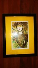 Cuban Artist Charo Original Signed Oil-Mix  Painting  Chamart "LADY WITH A BIRD"