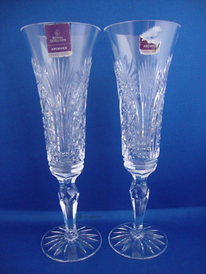 2 x Royal Doulton Kristall Kathedrale Schliffmuster Sektflöten - signiert unbenutzt