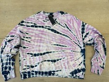 Monrow Super Soft Tie Dye Sweatshirt Cropped Pink/Blue Size Small BNWT