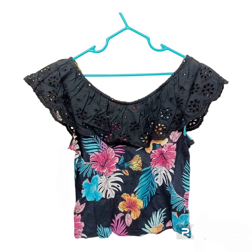 Justice Girls Short Set-7/8 Top & 8 Slim Mini Mom Shorts-Eyelet-Denim-Destroyed - Image 4 of 4