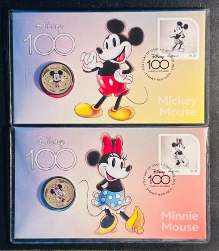 2023 Australia PNC Disney 100 Years Anniversary Mickey & Minnie $1 coloured coin
