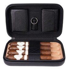 CIGARISM Cigar Travel Case Humidor Italian Leather Spanish Cedar Made (Black) CN