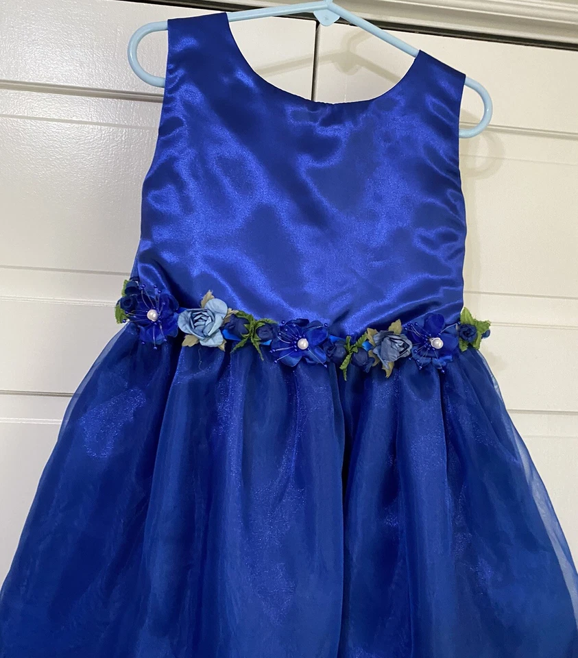 Vintage Blue Ball Gown Flower Girl Dress Weddings Toddler 4T Pageant Dress - Image 3 of 4