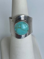 HANDMADE 925 STERLING SILVER  TURQUOISE WIDE BAND RING SIZE 6