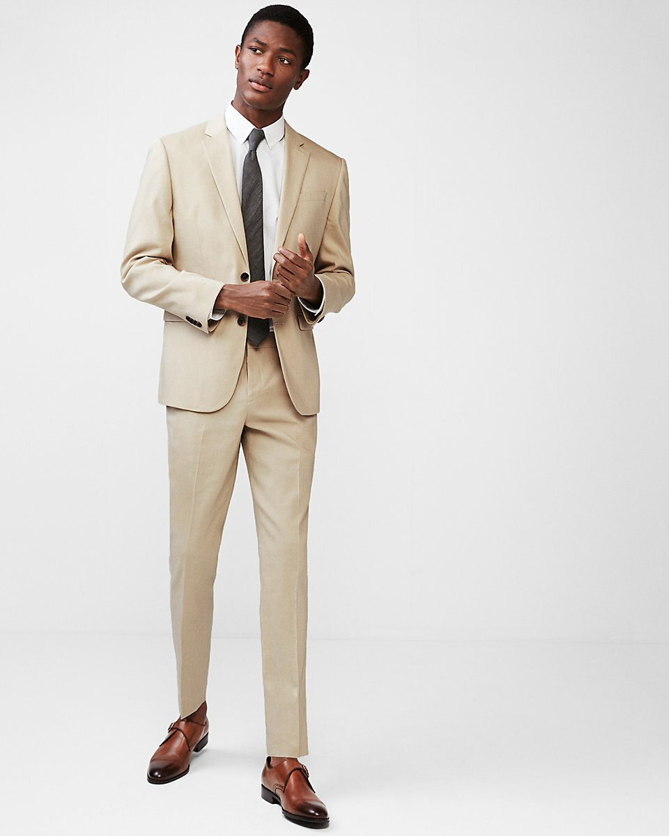 NEW EXPRESS $228 KHAKI SLIM WOOL LINEN BLEND SUIT PANT SZ 36