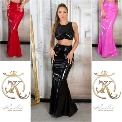 Koucla wetlook leather look skirt patent look maxi skirt with slit Milax Fashion 