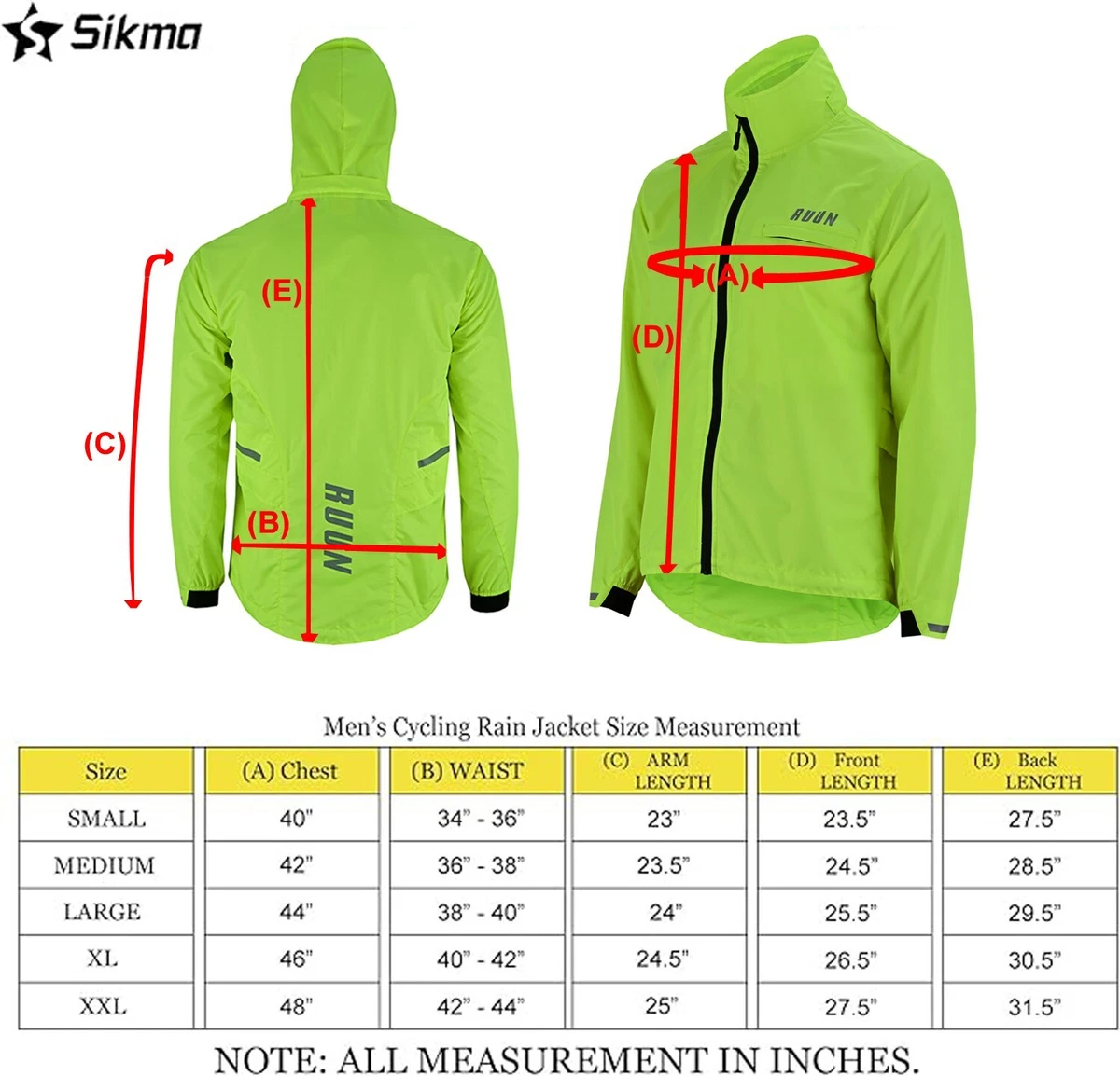 Cycling rain jacket Hooded casual waterproof outdoor Men running top HI VIZ RUUN