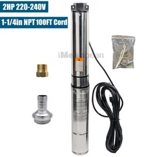 2HP 4" Deep Well Submersible Pump 220V 37 GPM 427FT Max 100FT Cord 12 Stage 60Hz