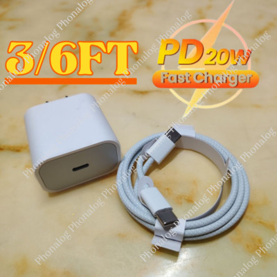 20W PD USB C Charger Braided Type C Cable Fast Charging For iPhone 15 16 17 Air