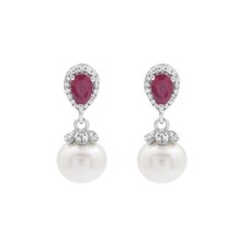 Real Ruby Gemstone Pearl Drop Dangle Earrings 925 Silver Christmas Gift Jewelry