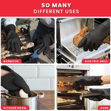 Set of Black Heat-Resisant Grill Gloves Silicone Oven Mitts Washable