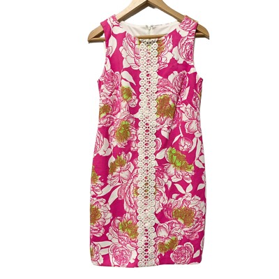 J Howard Pink White Green Floral Sleeveless Dress Size 6 Preppy Resort