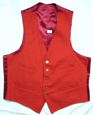 Vintage 80s 90s Red Wool Vest 5 Button 4 Pocket Cinch Strap Made in USA