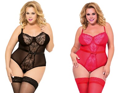 SOFTLINE PLUS SIZE BODY ROT SCHWARZ BÜGEL SPITZE  ouvert reizwäsche clubwear