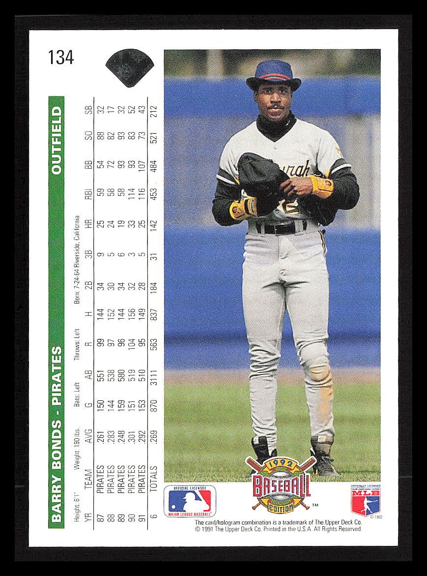 バリーボンズセット Barry Bonds 1992 Upper Deck #134 Pittsburgh Pirates | eBay