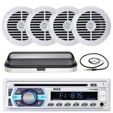 6.5" Marine 120W White Speakers, Pyle USB Bluetooth Radio, Radio Cover, Antenna