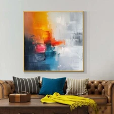 Hand-painted abstract oil Painting on canvas Home Wall Decor Room Yellow 24in