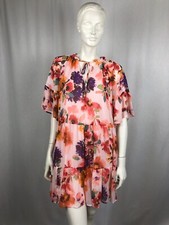 H M Floral Womens Slip On Flutter Sleeve Summer Mini Dress Sz M