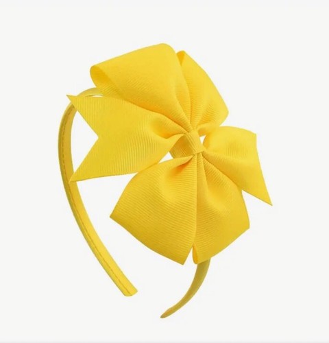 Yellow Adorable 4” Hair Bow Grosgrain Ribbon Girl Headband Hair Accessory - Picture 4 of 4