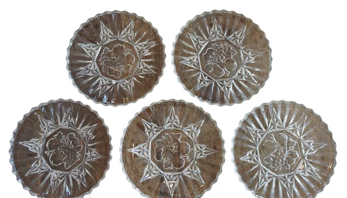Set of 5 Vintage Federal Glass Clear Pioneer Intaglio 8" Salad or Luncheon Plate