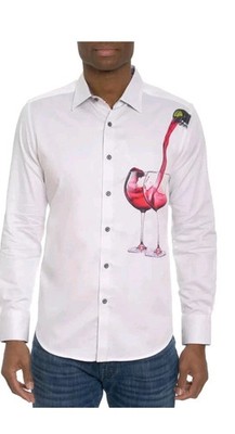 ROBERT GRAHAM Date Night Embroidered Classic Fit Buttom-up Shirt Wine Glasses -L