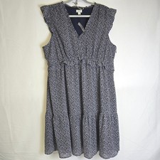 J. Crew Factory Ruffle V-neck Mini Dress, Blue, Size 18, MSRP $110, BR357, NEW