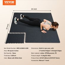 VEVOR 0.56" Thick Gym Floor Mats 12 Tiles Rubber Top with EVA Foam Black & Blue - Picture 7 of 7