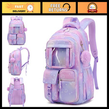 Kawaii Purple Kids Backpack - School Bag for Girls, Middle Elementary Students