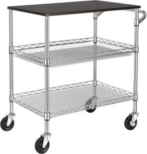 3 Tier Heavy Duty Commercial Grade Utility Cart with Wood Top Wire Rolling Cart