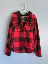 Boys Urban Pipeline Skater Red Plaid Fleece Zip Up Hoodie, Med, Exc
