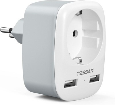 TESSAN Adapter Schweiz Deutschland, Reiseadapter, 2 USB, Reisestecker, Steckdose