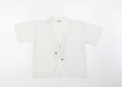 Etiquette London Damen Cardigan Pullover weiß V-Ausschnitt Acryl Größe S