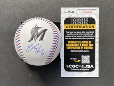Xavier Edwards Signed Miami Marlins Team Stitch Logo Baseball Autograph JSA COA