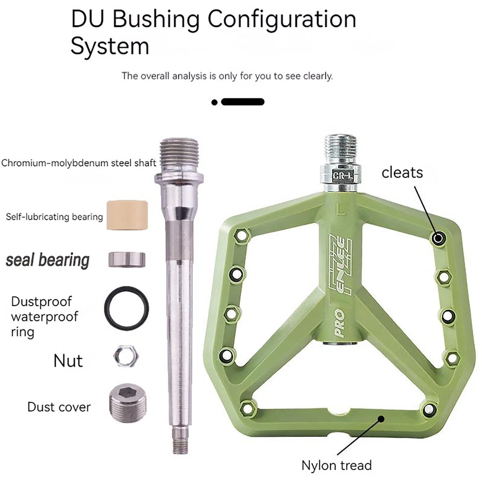 Pedales de nailon para bicicleta de carretera ENLEE MTB, ensanchamiento ligero, pedales de cojinete DU de 9/16 pulgadas Foto 2 de 4