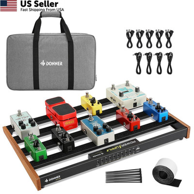 Donner Guitar Pedal Board with Built-in Power Supply, Aluminium 19x12x1.8'' 