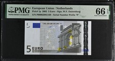 European Union / Netherland, P1p, 2002, 5 Euro, Sign. W. F. Duisenberg, PMG66EPQ