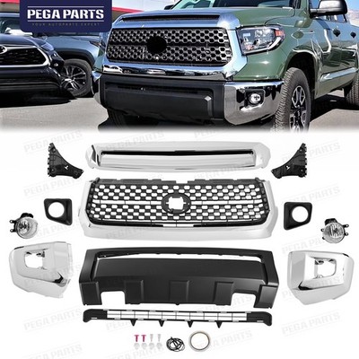 For 2014-2021 Toyota Tundra Front Bumper Grille Set w/Fog Light/Bracket Chrome