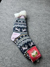 Sherpa Fleece-lined Cozy Fuzzy Non-Skid Slipper Socks One Size Lavender Navy