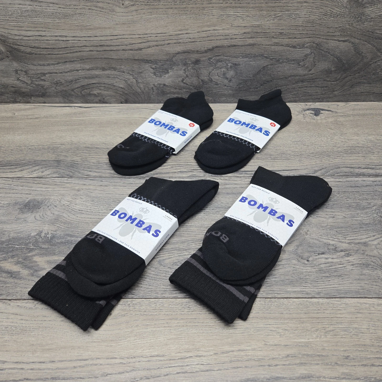 Bombas Men's Black Ankle Cushioned Socks Medium & Large Half Calf Socks 4 Total