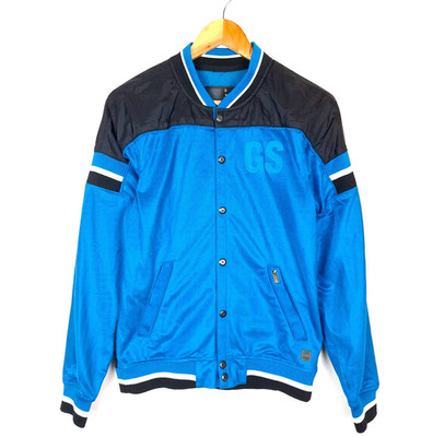 G-STAR OMEGA VEST Herren Varsity Bomberjacke Gr. S Blau Druckknopf Gestreift