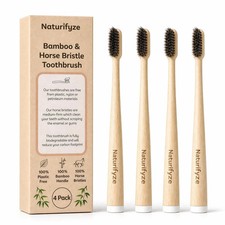 Horse Bristle Bamboo Toothbrush 4 Pack - Authentic Horse Bristles