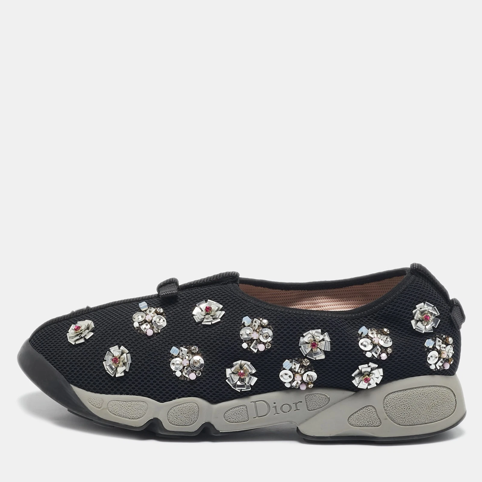 Baskets à enfiler Dior noires maille fusion ornées de fleurs pointure 39